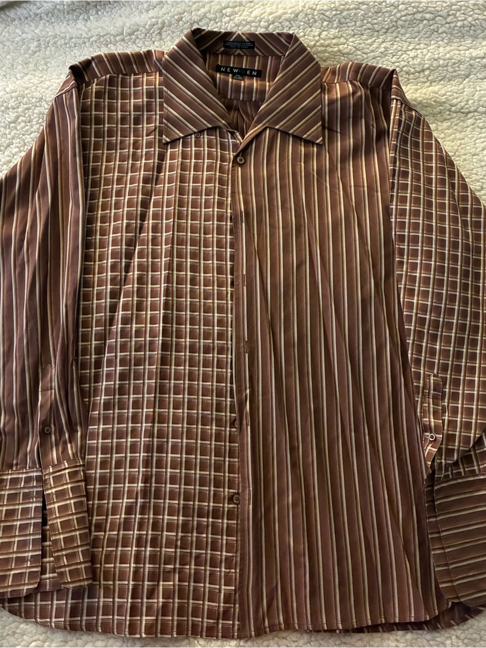 New-Gen Men's Brown Striped & Checked Button-Up Dress Shirt